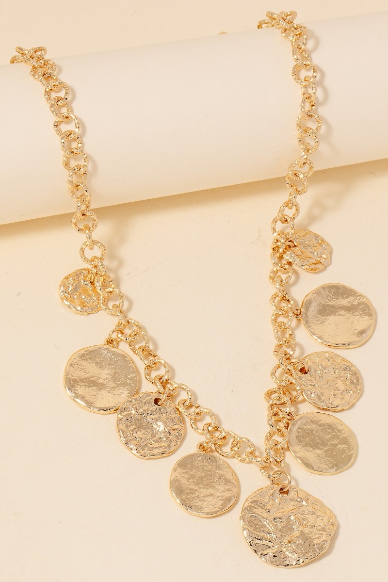 GD Multi Textured Metallic Coin Charms Necklace -