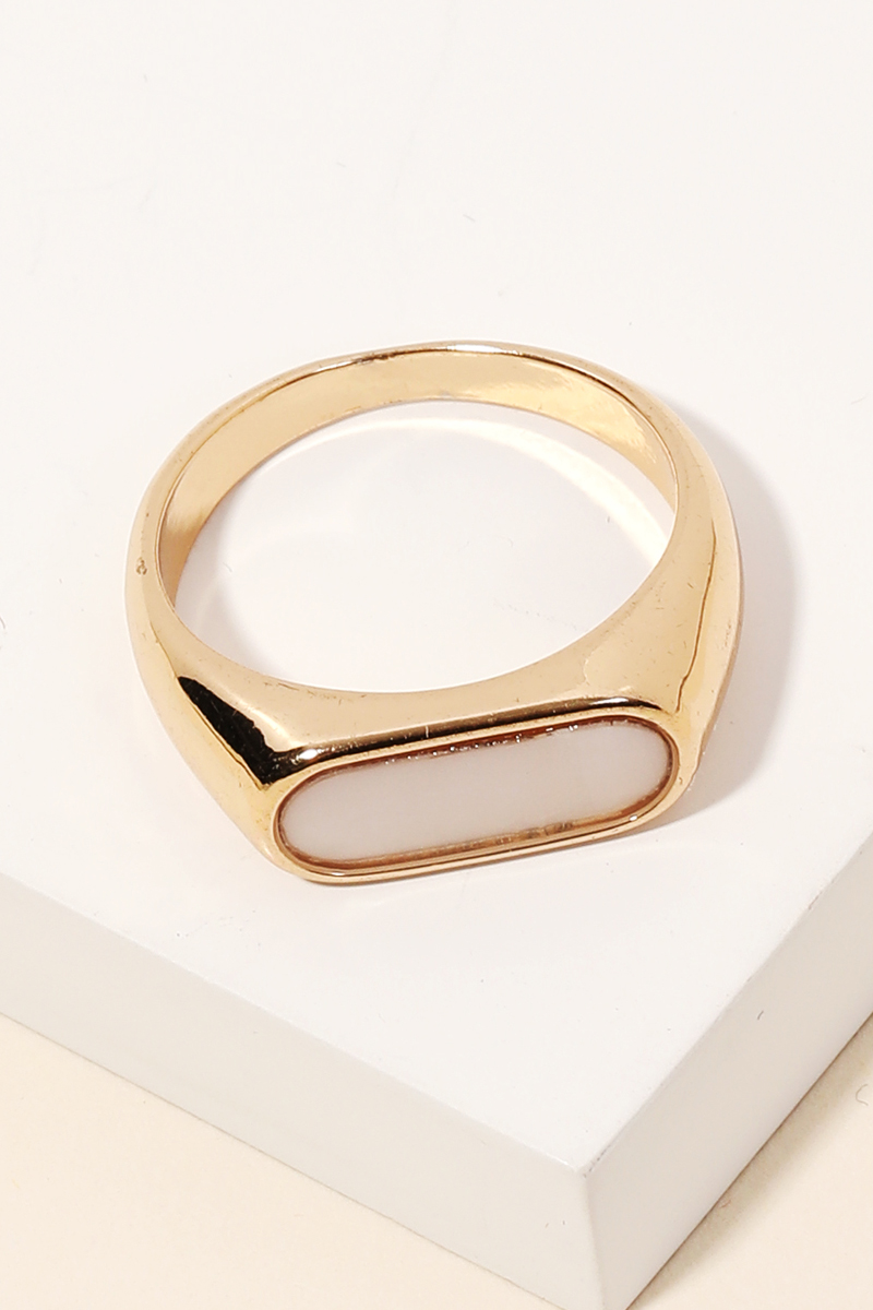 Bold Rectangle Shell Rings WHT Rectangle Abalone Shell Signet Ring - Rings