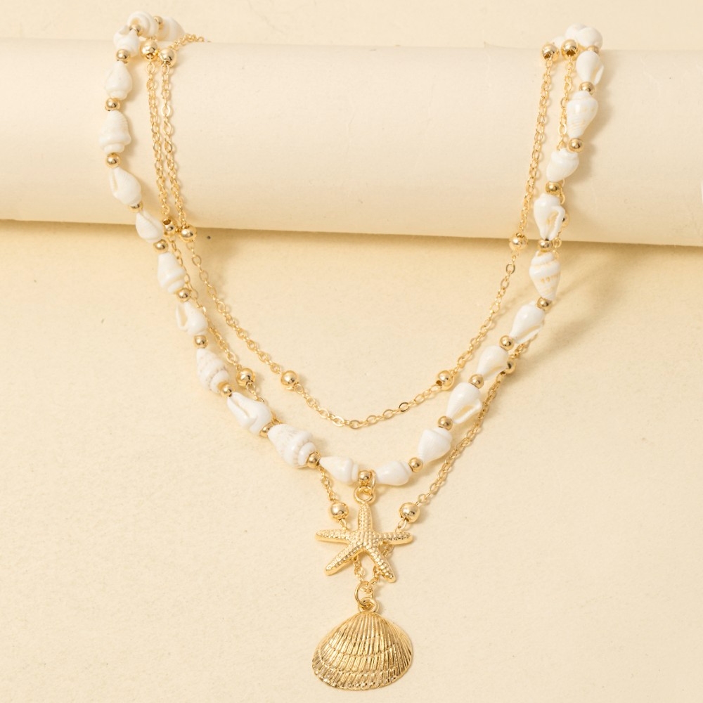 GWH Sea Life Charms Mini Conch Shells Layered Chain Necklace - New Arrivals