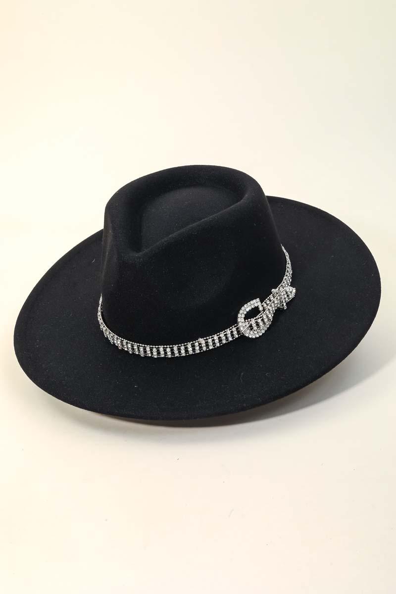 IV Rhinestone Chain Belt Strap Fedora Hat - Hats display picture 3