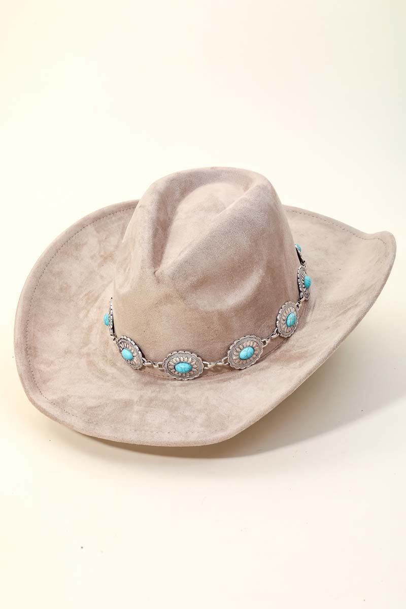 Turquoise Oval Stone Strap Western Cowboy Hat Turquoise Oval Stone Strap Western Cowboy Hat - Hats main image 3