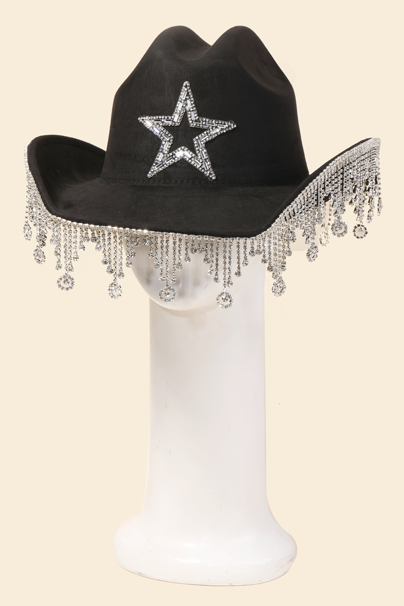 IV Rhinestone Star Fringe Western Cowboy Hat - Hats
