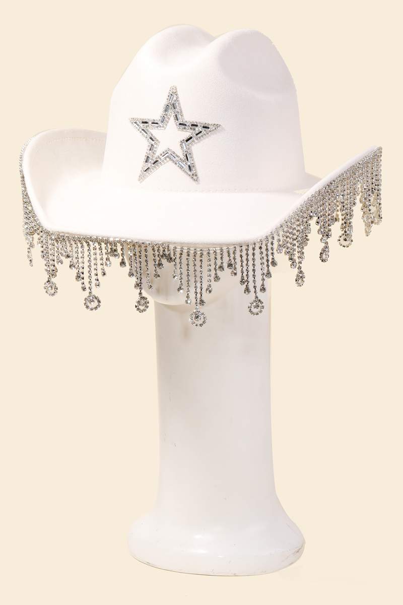 IV Rhinestone Star Fringe Western Cowboy Hat - Hats