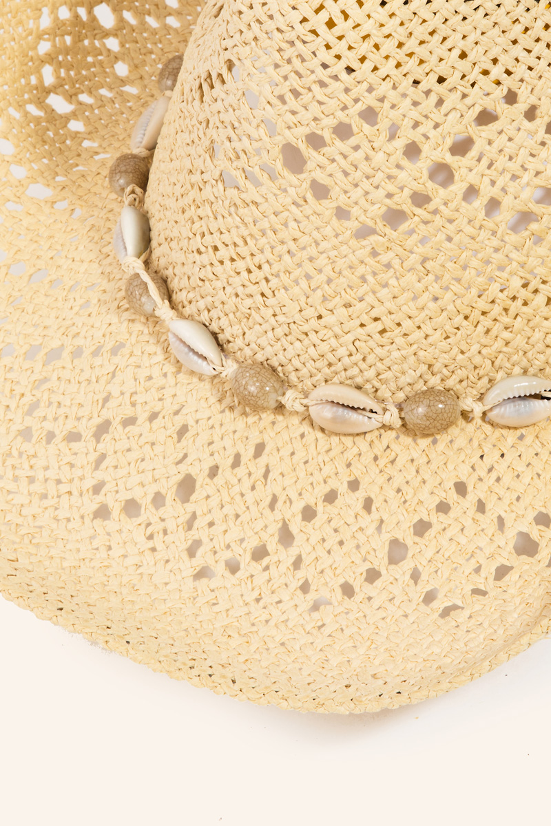Straw Hat Shell IV Cowrie Shell Straw Braided Western Cowboy Hat - Western Collection
