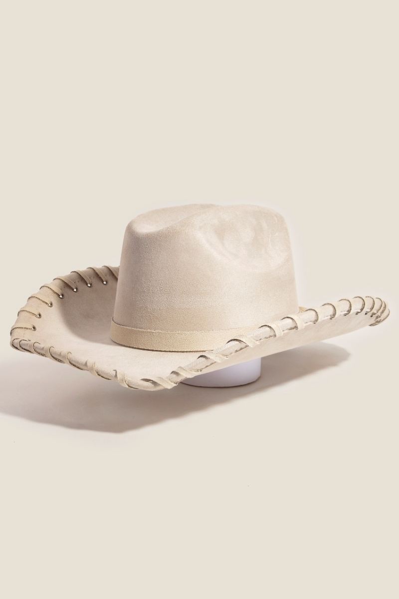 KA Western Braided Rim Faux Suede Cowboy Fedora Hat - Cowboy Hats
