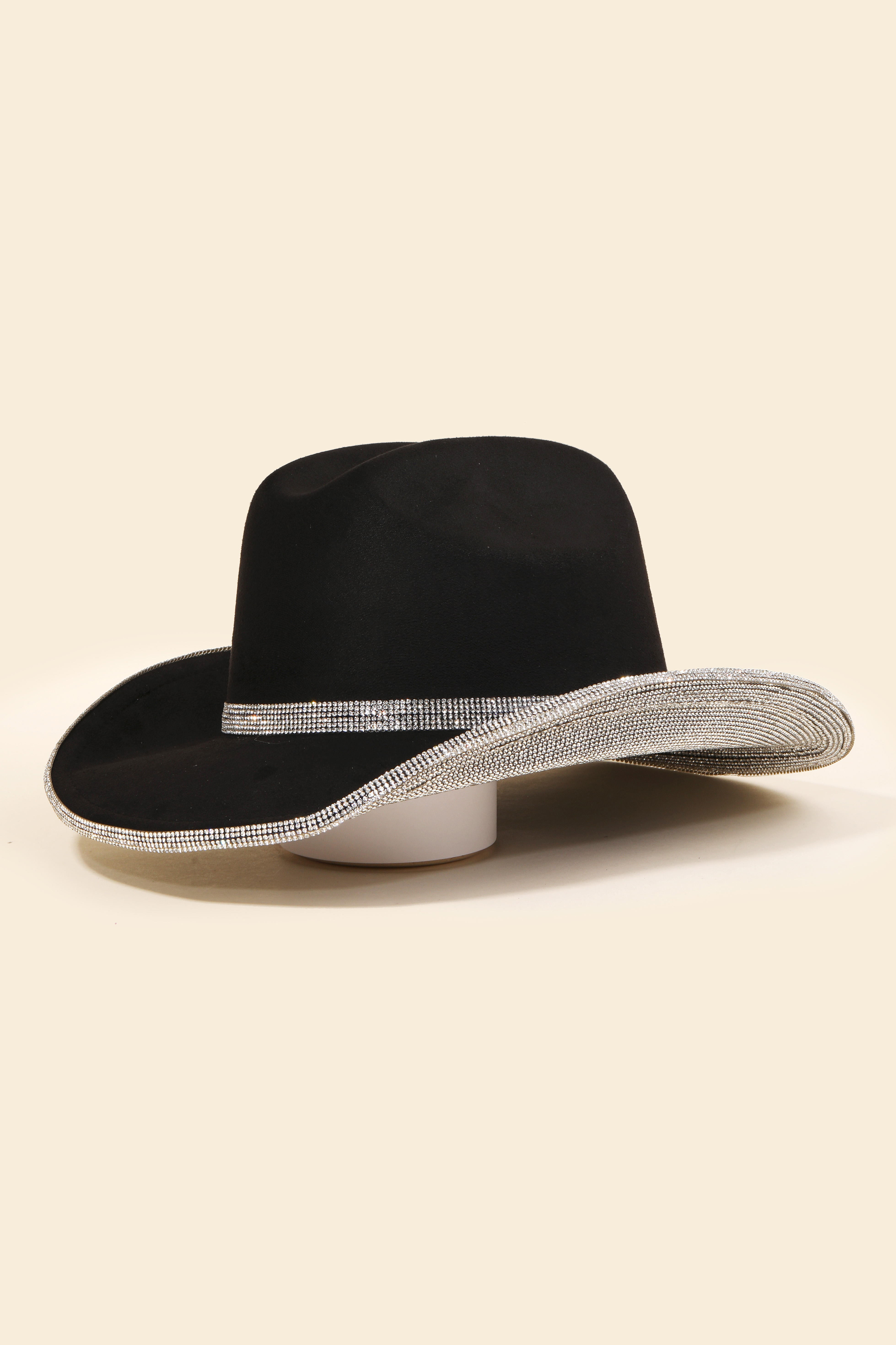 Fame Pave Rhinestone Trim Faux Suede Hat