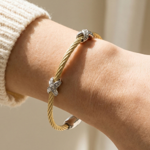 Twisted Cable Bracelet With Rhinestone X Accents