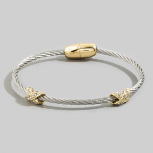 Twisted Cable Bracelet With Rhinestone X Accents