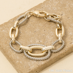 Gold Plated Two Tone Mixed Chain Link Bracelet