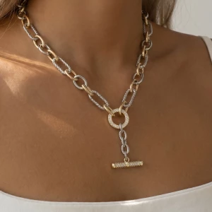 Pave Cz Toggle Bar Chunky Chain Necklace