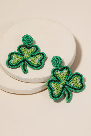 Beaded Shamrock Clover Drop Earrings