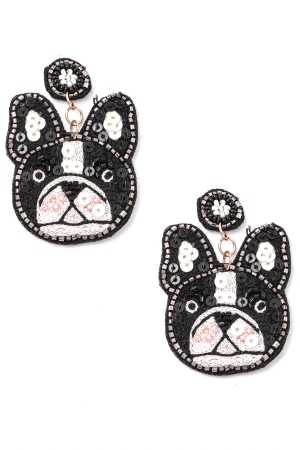 Beaded French Bulldog Drop Earrings
