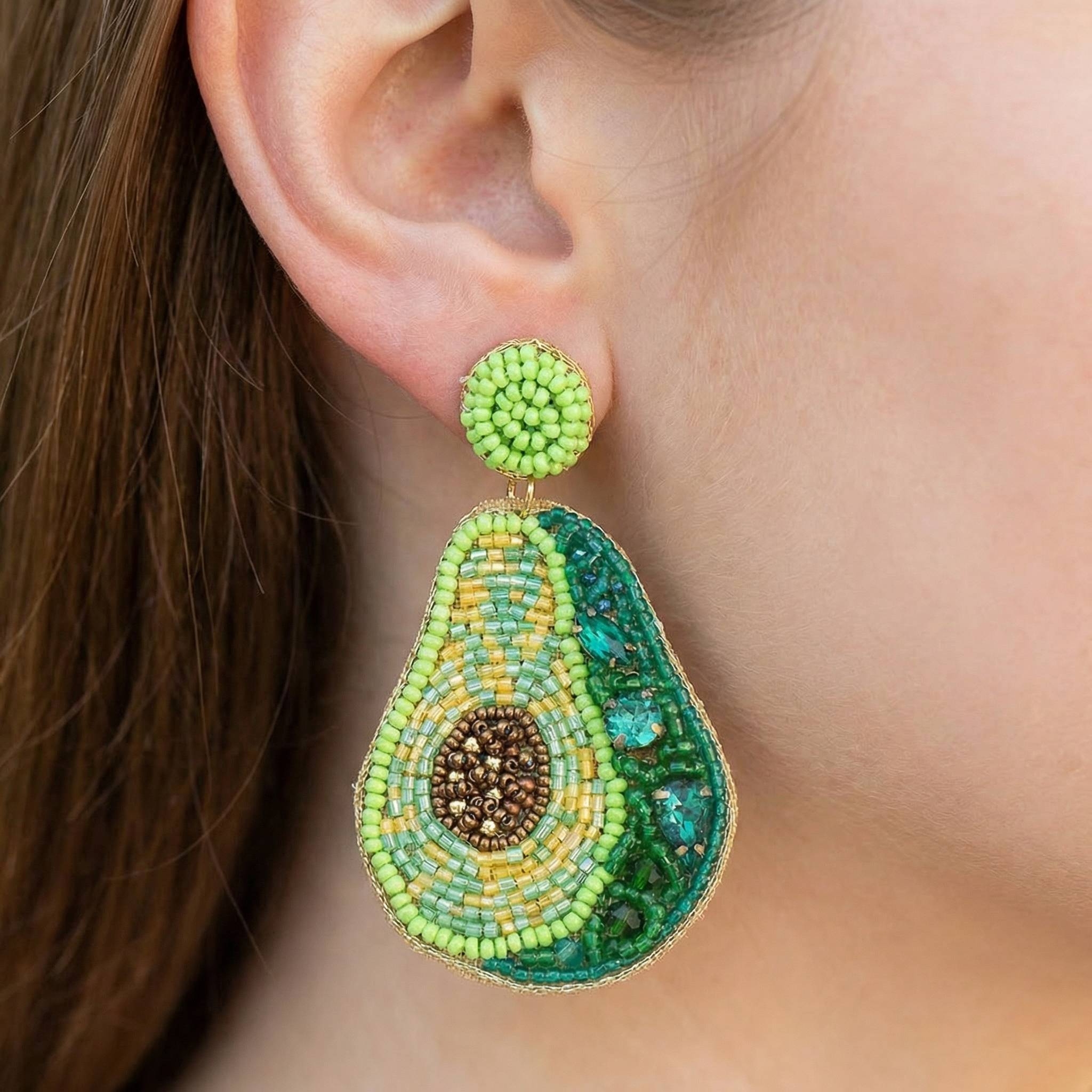 Seed Beaded Avocado Drop Earrings