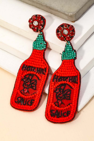 Hot Sauce Bottle Beaded Drop Earrings