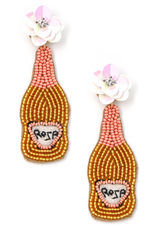 Floral Beaded Rose Champagne Bottle Earrings