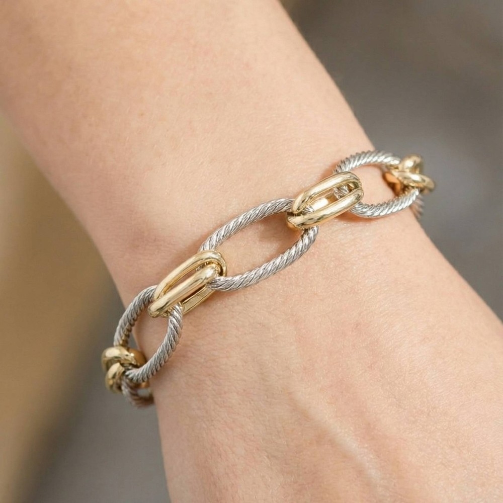 Two-Tone Twisted Rope Oval Link Bracelet