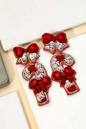 Sequin Candy Cane Christmas Earrings