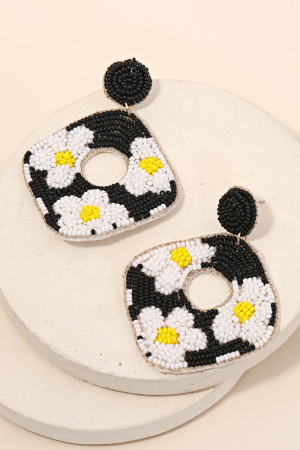 Floral Seed Beaded Drop Earrings