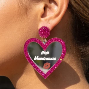 Glitter Heart High Maintenance Mirror Drop Earrings