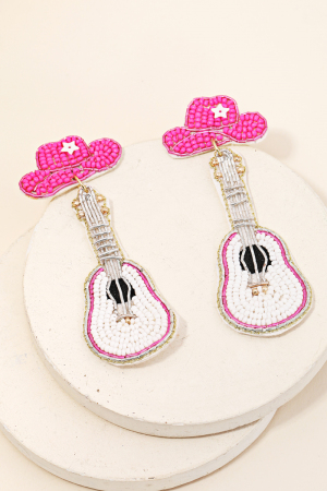 Beaded Guitar Drop Earrings
