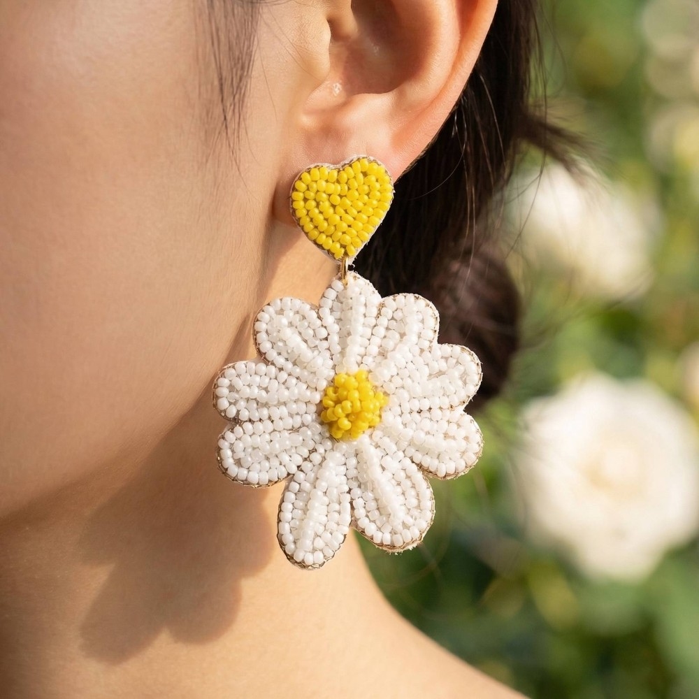 Seed Beaded Flower Drop Earrings