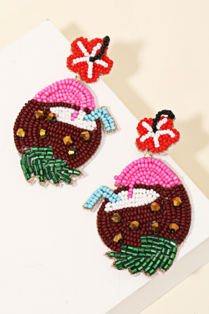 Seed Beaded Coconut Drop Earrings