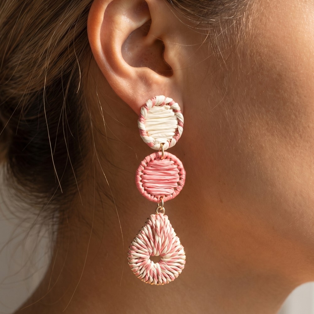 Woven Raffia Teardrop Drop Earrings