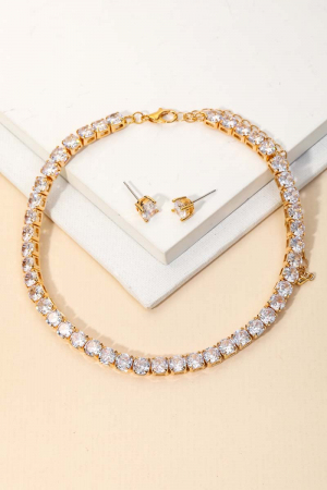 Rhinestone Chain Necklace Set