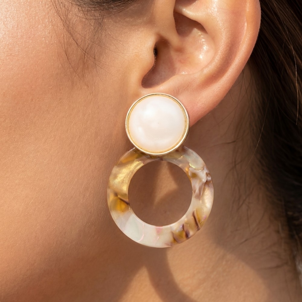Marble Resin Hoop Stud Drop Earrings