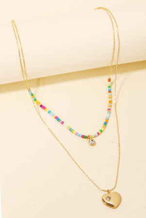 Heart And Gem Charms Layered Necklace