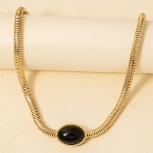 Oval Pendant Metallic Flexible Snake Chain Necklace