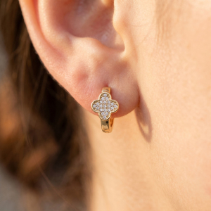 Gold Dipped Cz Clover Huggie Hoop Earrings