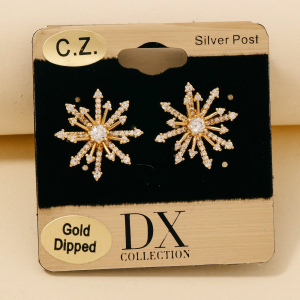 Gold Dipped Cz Arrow Cluster Stud Earrings