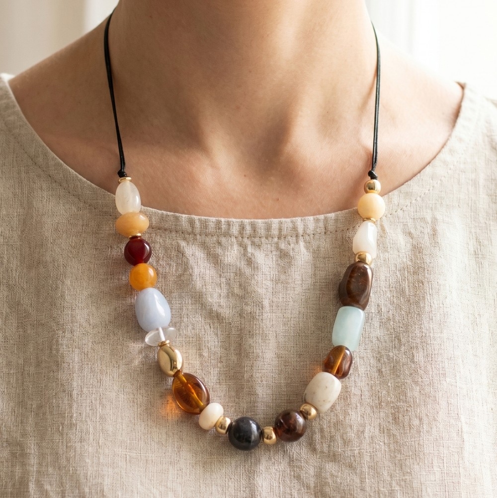 Mixed Stone Adjustable Cord Necklace