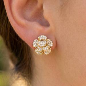 Gold Dipped Cz Pave Flower Stud Earrings