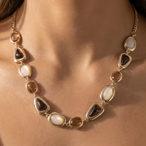 Bezel Set Cabochon Station Necklace