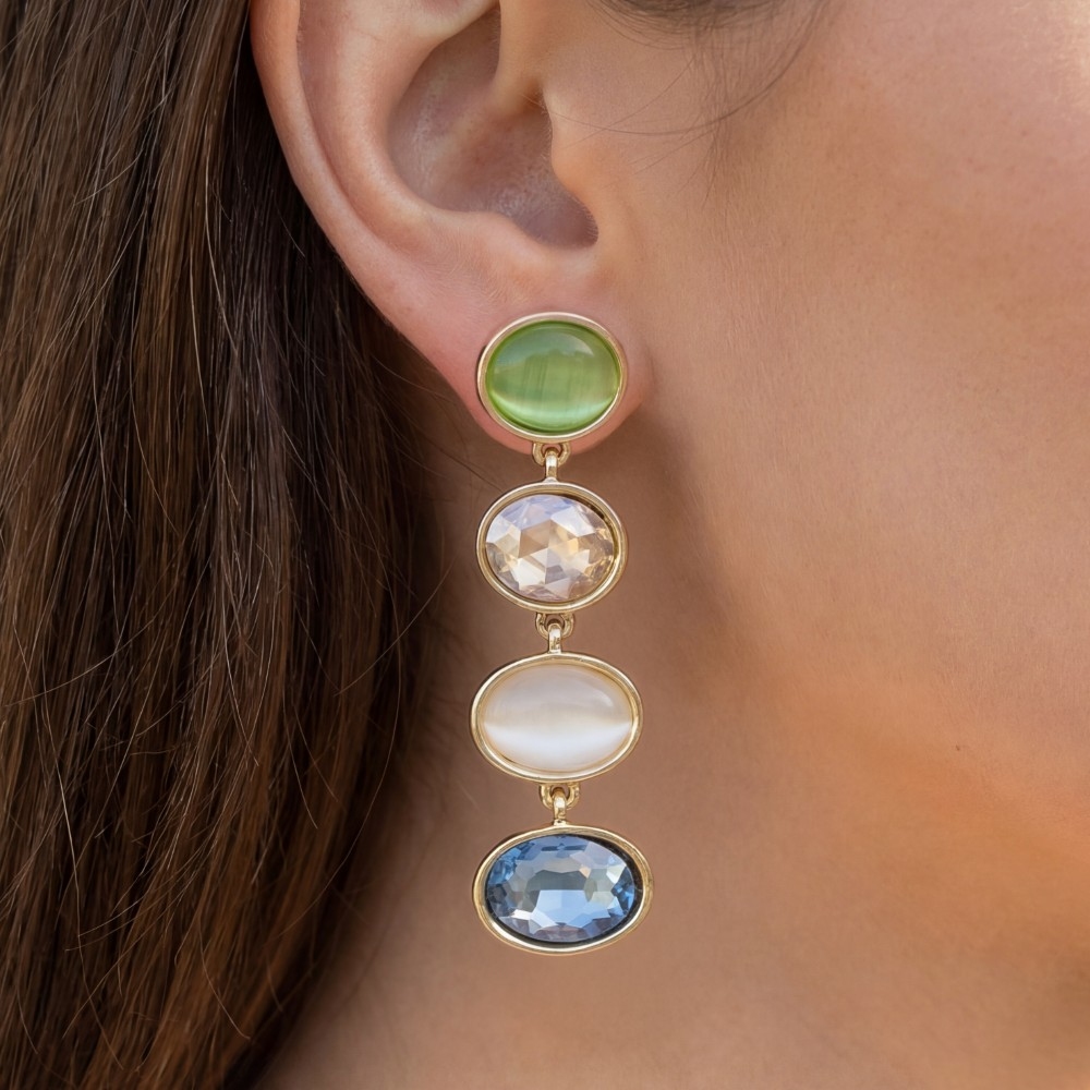 Tiered Oval Crystal Drop Earrings