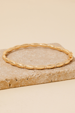 Gold Dipped Cz Studded Rounded Hinge Bangle Bracelet