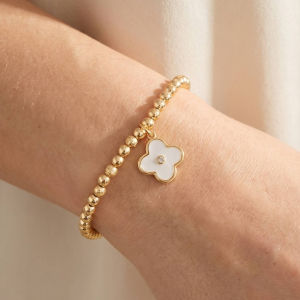 Mother Of Pearl Clover Charm Bead Bracelet