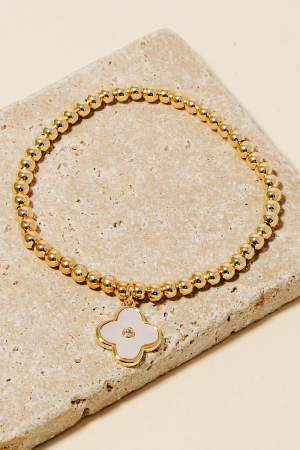 Mother Of Pearl Clover Charm Bead Bracelet
