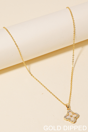 Gold Dipped Cz Halo Shell Clover Pendant Necklace