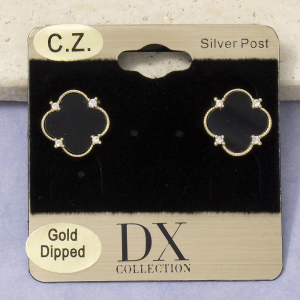 Gold Dipped Cz Clover Mop Stud Earrings