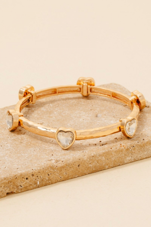 Rhinestone Hearts Elastic Metallic Bracelet