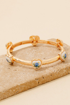 Floral Heart Charms Elastic Bracelet
