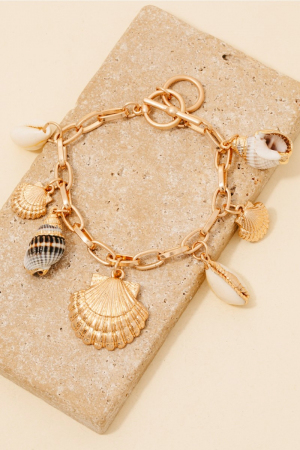 Metallic And Natural Shell Charms Chain Bracelet