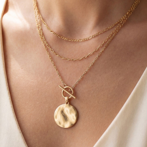 Dainty Layered Chian Hammered Disc Pendant Necklace