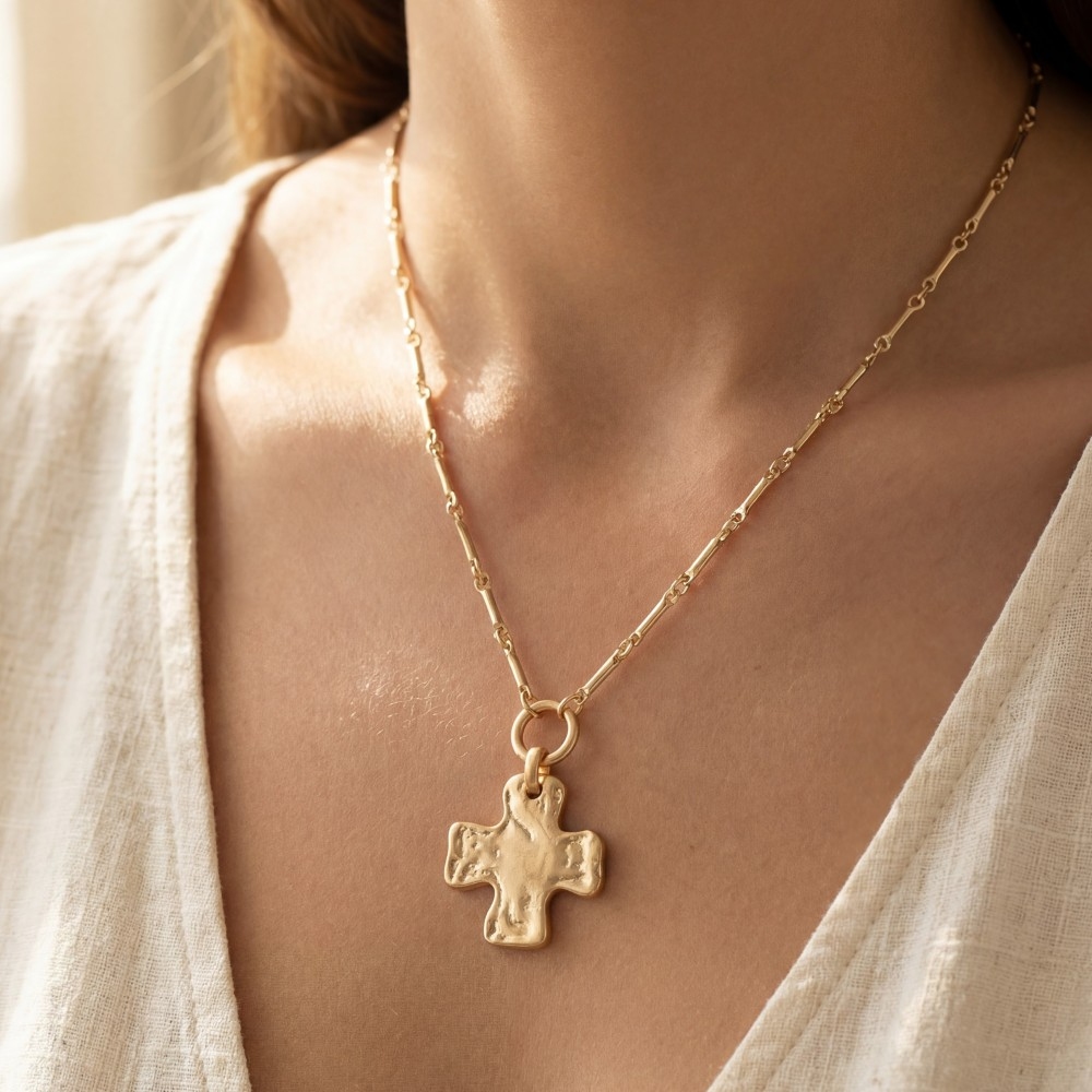 Warped Cross Pendant Chain Necklace