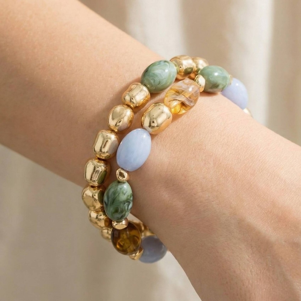 Metallic And Marble Acrylic Beads Bracelet Set