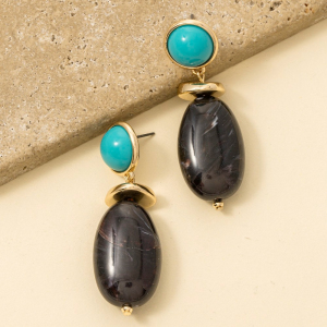 Large Oval Marble Resin Bead Dangle Earrings