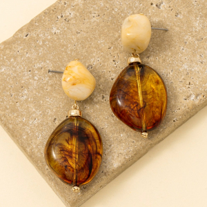 Chunky Marble Resin Bead Dangle Earrings